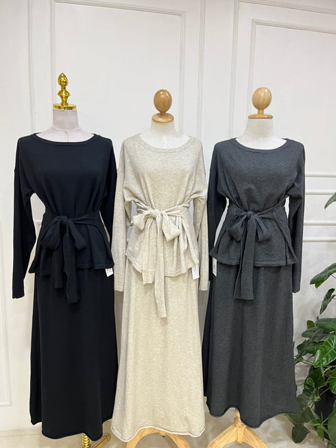 Premium Quality Knitted Waist Tie Pullover with Long Skirts